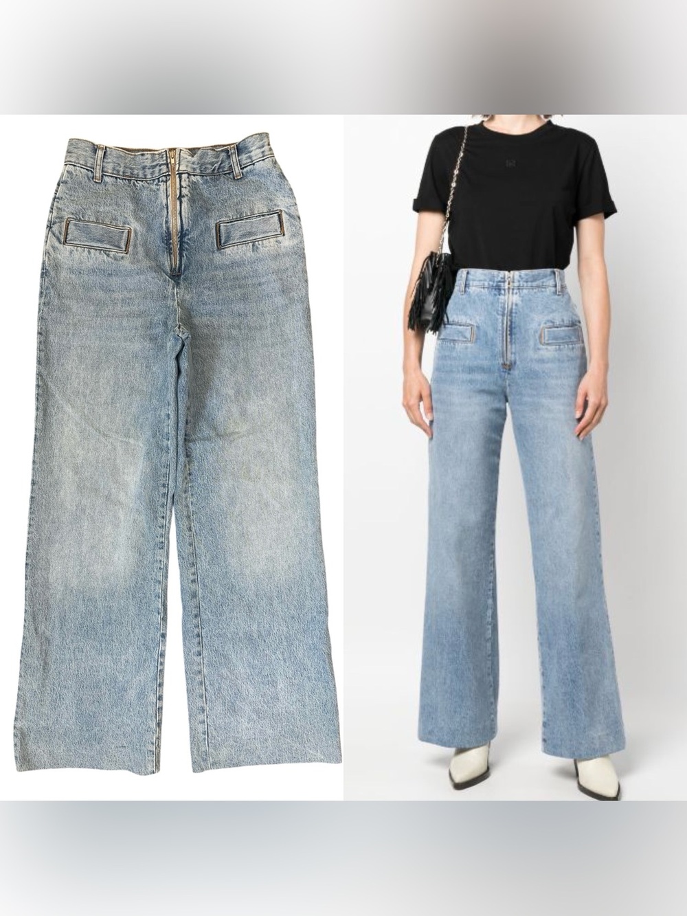 Sandro Oslo Light Wash High Rise Wide Leg Exposed Zipper Cotton Jeans FR 38 US 6